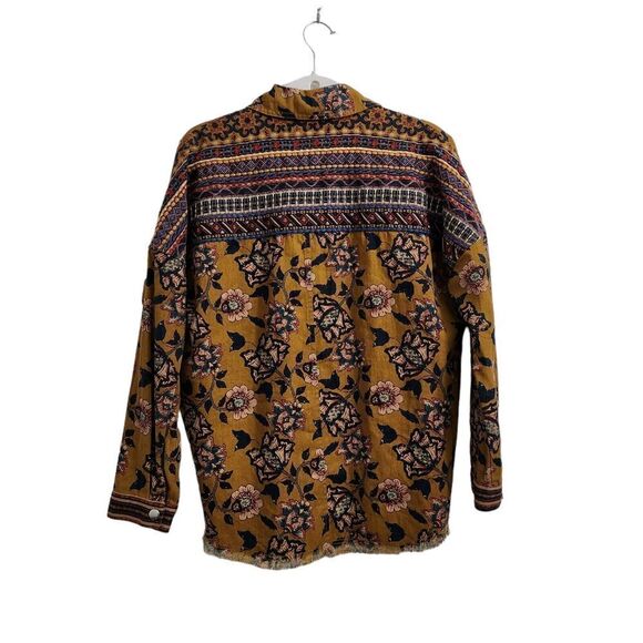 ZARA Shacket XS Mustard Gold Floral Embroidered Snap Button‎ Shirt Jacket Top - Picture 10 of 12